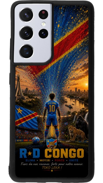 Coque Samsung Galaxy S21 Ultra 5G - Silicone rigide noir Football République démocratique du Congo splash 2026