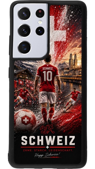 Coque Samsung Galaxy S21 Ultra 5G - Silicone rigide noir Football Schweiz splash 2026