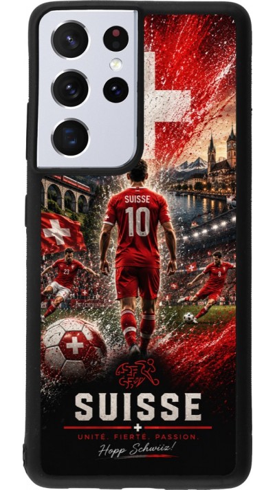 Coque Samsung Galaxy S21 Ultra 5G - Silicone rigide noir Football Suisse splash 2026