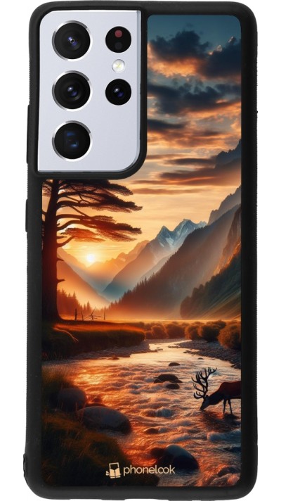 Coque Samsung Galaxy S21 Ultra 5G - Silicone rigide noir Valley Sunset Deer Tree