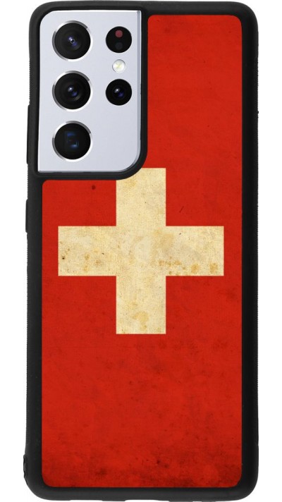 Coque Samsung Galaxy S21 Ultra 5G - Silicone rigide noir Vintage Flag SWISS