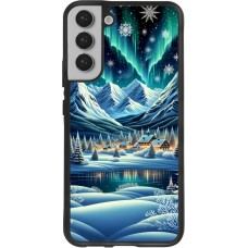 Samsung Galaxy S22+ Case Hülle - Silikon schwarz Verschneites Bergdorf am See in der Nacht