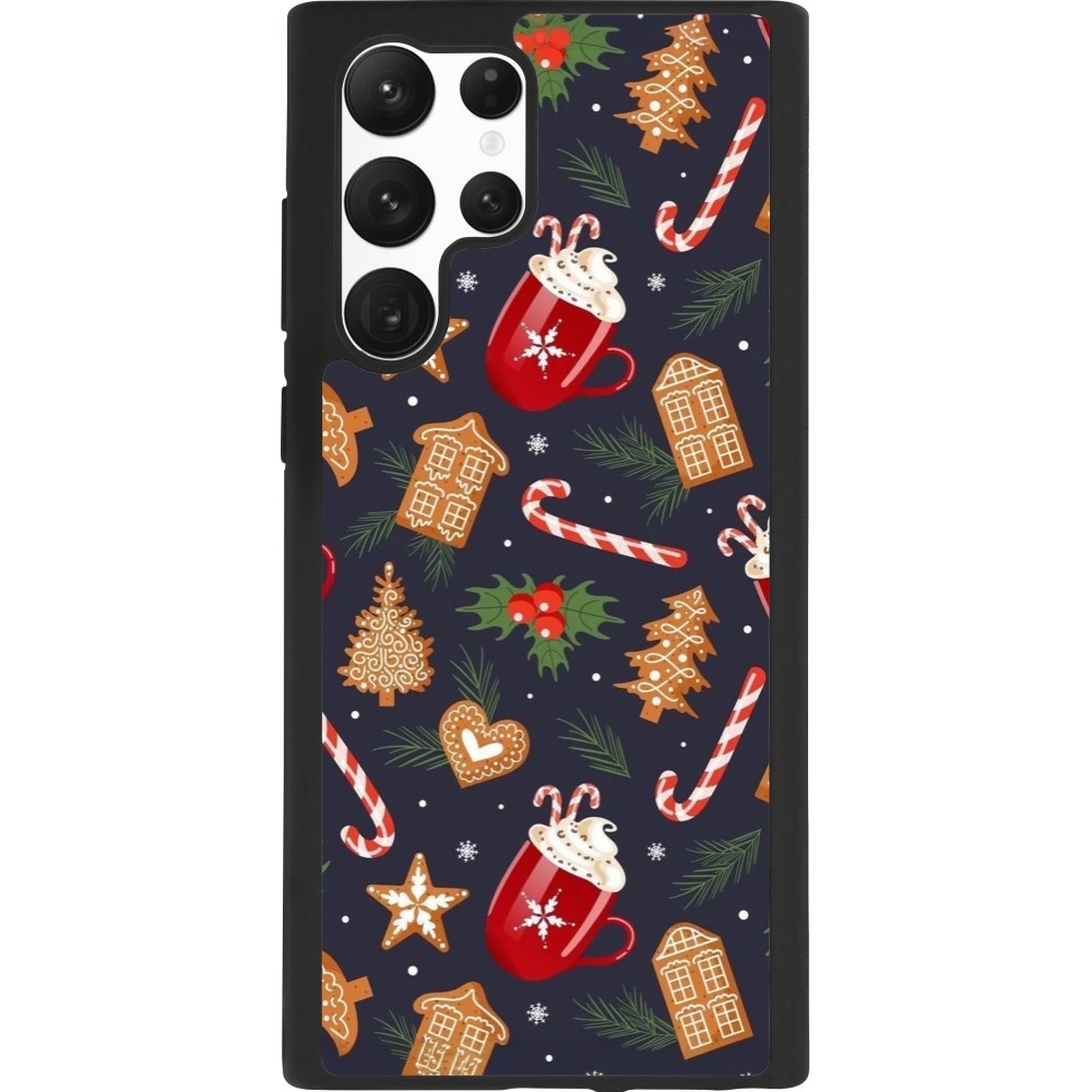 Coque Samsung Galaxy S22 Ultra - Silicone rigide noir Christmas 25 Pattern Gingerbread House