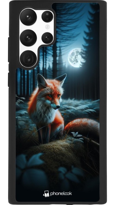Coque Samsung Galaxy S22 Ultra - Silicone rigide noir Renard lune forêt