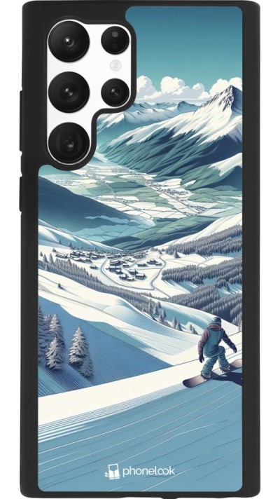 Samsung Galaxy S22 Ultra Case Hülle - Silikon schwarz Snowboarder Berg