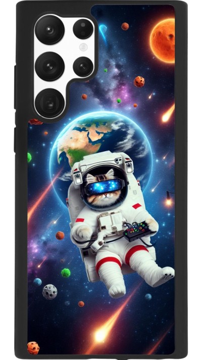 Samsung Galaxy S22 Ultra Case Hülle - Silikon schwarz VR SpaceCat Odyssee