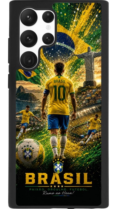 Coque Samsung Galaxy S22 Ultra - Silicone rigide noir Football Brésil splash 2026