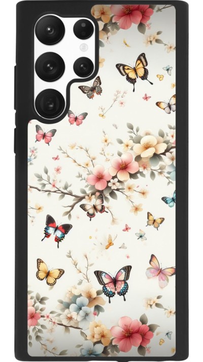 Coque Samsung Galaxy S22 Ultra - Silicone rigide noir Spring 25 Papillons Légers