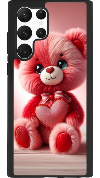 Samsung Galaxy S22 Ultra Case Hülle - Silikon schwarz Valentin 2024 Rosaroter Teddybär