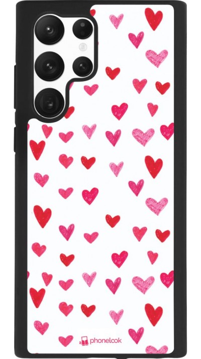 Coque Samsung Galaxy S22 Ultra - Silicone rigide noir Valentine 2022 Many pink hearts