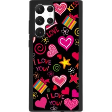 Coque Samsung Galaxy S22 Ultra - Silicone rigide noir Valentine 2023 love symbols