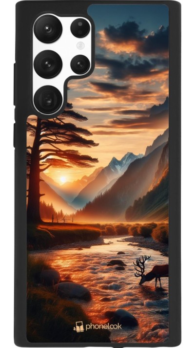 Samsung Galaxy S22 Ultra Case Hülle - Silikon schwarz Tal Sonnenuntergang Hirsch Baum