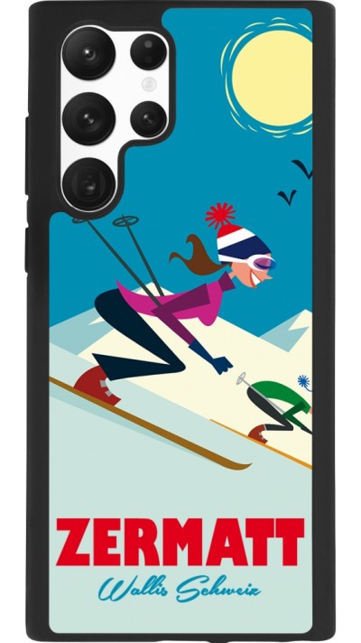 Coque Samsung Galaxy S22 Ultra - Silicone rigide noir Zermatt Ski Downhill