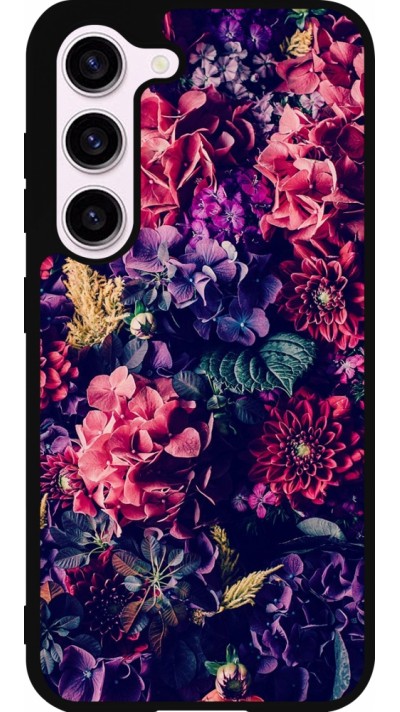 Coque Samsung Galaxy S23 - Silicone rigide noir Flowers Dark