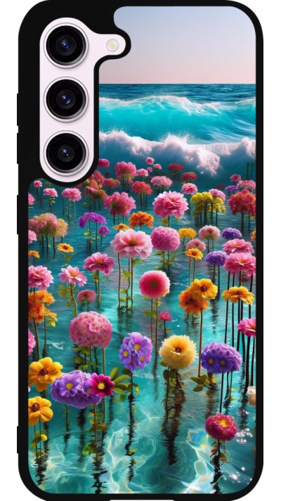 Coque Samsung Galaxy S23 - Silicone rigide noir Flower sea waves