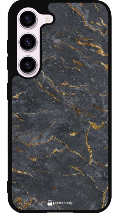 Coque Samsung Galaxy S23 - Silicone rigide noir Grey Gold Marble