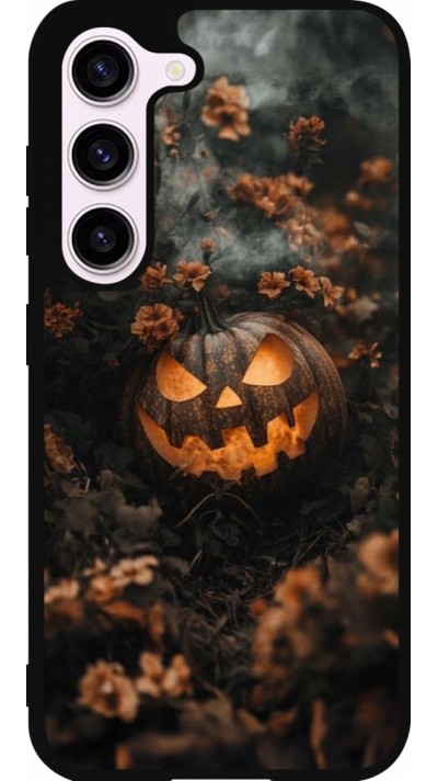 Samsung Galaxy S23 Case Hülle - Silikon schwarz Halloween 2025 Pumpkin with flowers