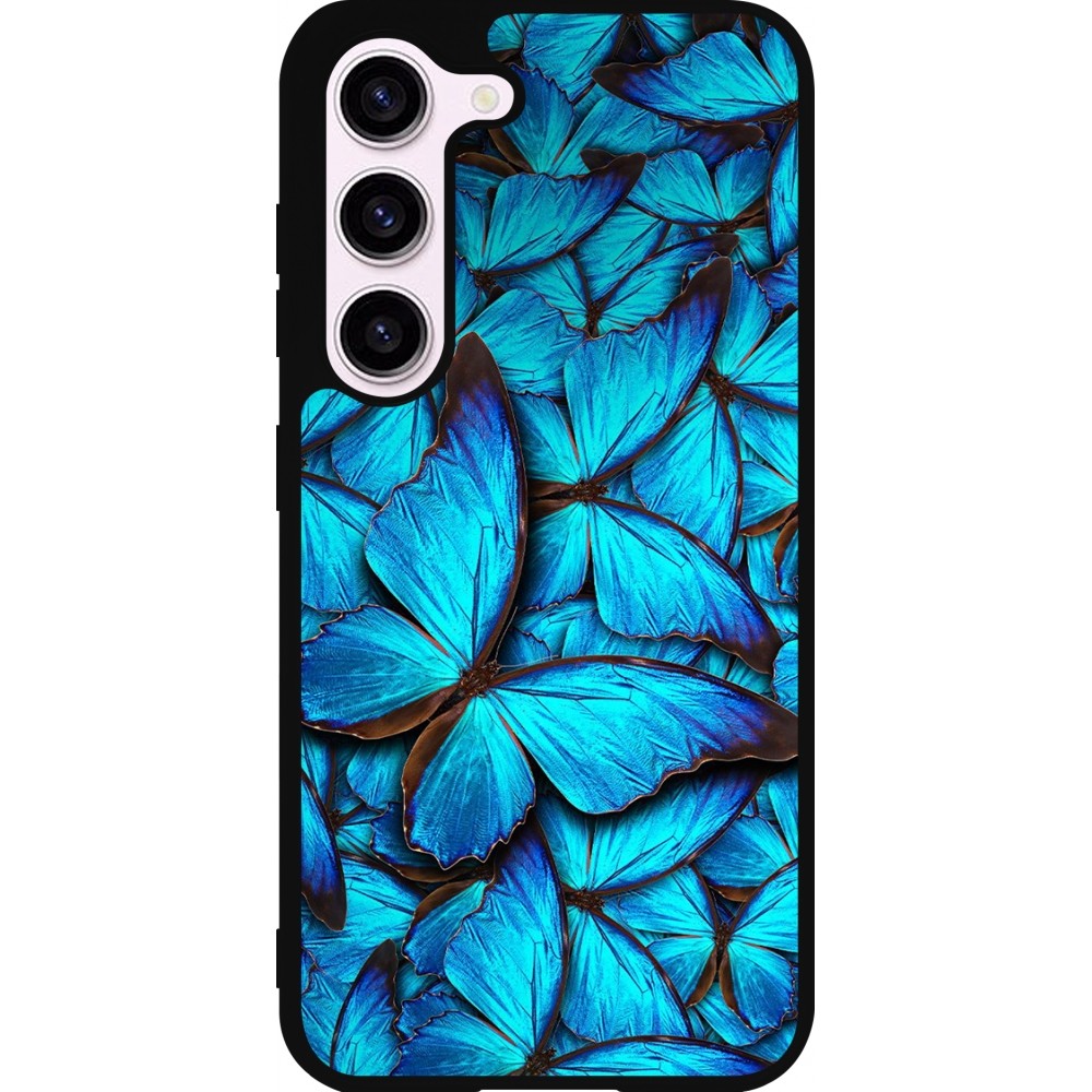 Coque Samsung Galaxy S23 - Silicone rigide noir Papillon bleu