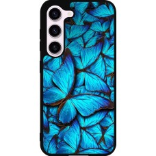Coque Samsung Galaxy S23 - Silicone rigide noir Papillon bleu