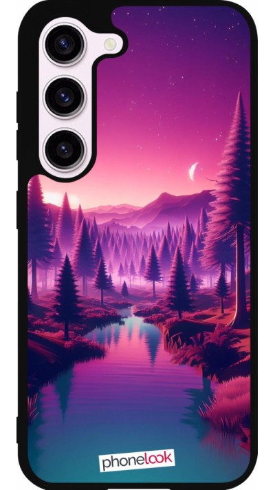 Coque Samsung Galaxy S23 - Silicone rigide noir Paysage Violet-Rose
