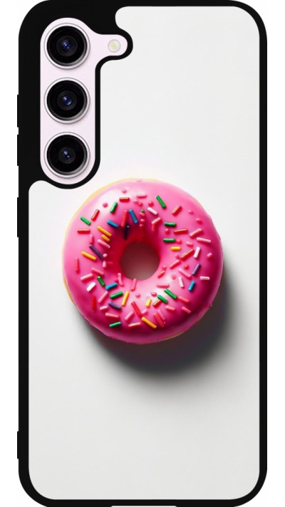 Coque Samsung Galaxy S23 - Silicone rigide noir Weißer Hintergrund, pinker Donut