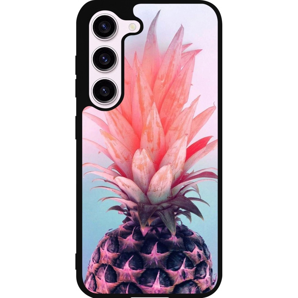 Coque Samsung Galaxy S23 - Silicone rigide noir Purple Pink Pineapple