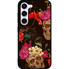 Coque Samsung Galaxy S23 - Silicone rigide noir Skulls and flowers