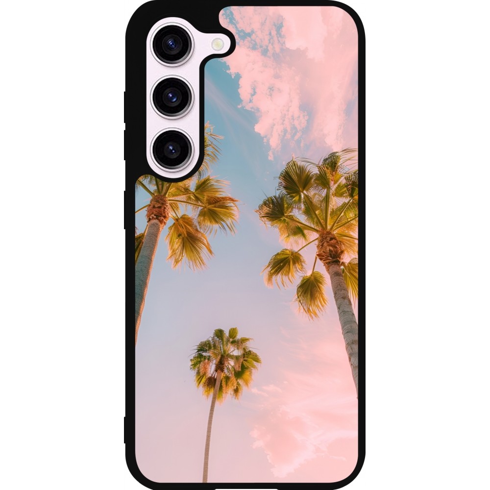 Coque Samsung Galaxy S23 - Silicone rigide noir Summer 2025 Palmiers