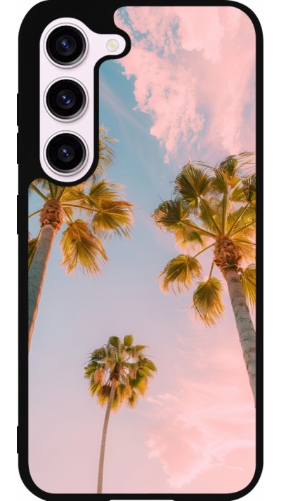Coque Samsung Galaxy S23 - Silicone rigide noir Summer 2025 Palmiers