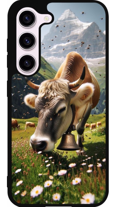 Coque Samsung Galaxy S23 - Silicone rigide noir Vache montagne Valais