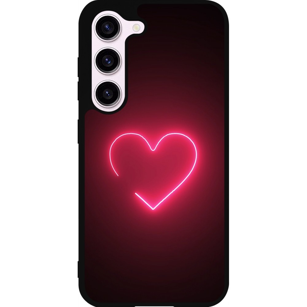 Coque Samsung Galaxy S23 - Silicone rigide noir Valentine 2023 single neon heart
