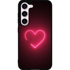 Coque Samsung Galaxy S23 - Silicone rigide noir Valentine 2023 single neon heart