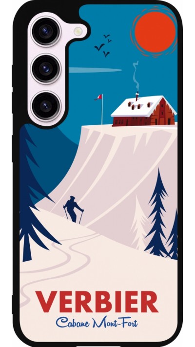 Coque Samsung Galaxy S23 - Silicone rigide noir Verbier Cabane Mont-Fort