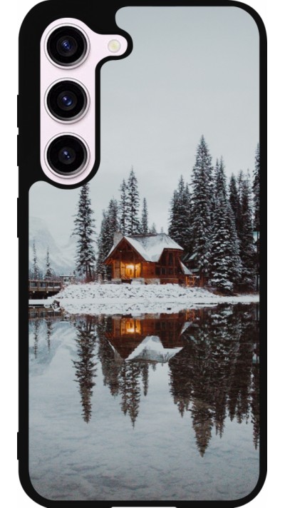 Coque Samsung Galaxy S23 - Silicone rigide noir Winter 25 Winter house forest afternoon