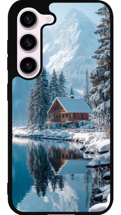 Coque Samsung Galaxy S23 - Silicone rigide noir Winter 25 Winter house forest day