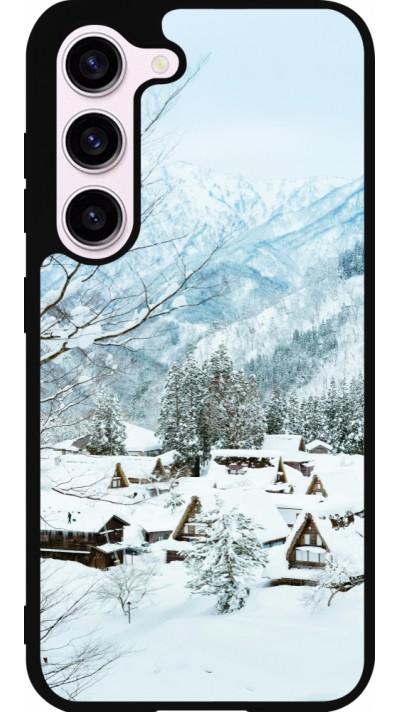 Coque Samsung Galaxy S23 - Silicone rigide noir Winter 25 Winter snowy landscape