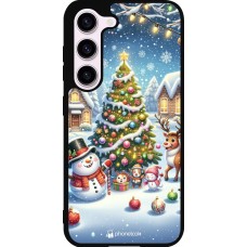 Coque Samsung Galaxy S23 - Silicone rigide noir Noël 2023 bonhomme de neige et sapin