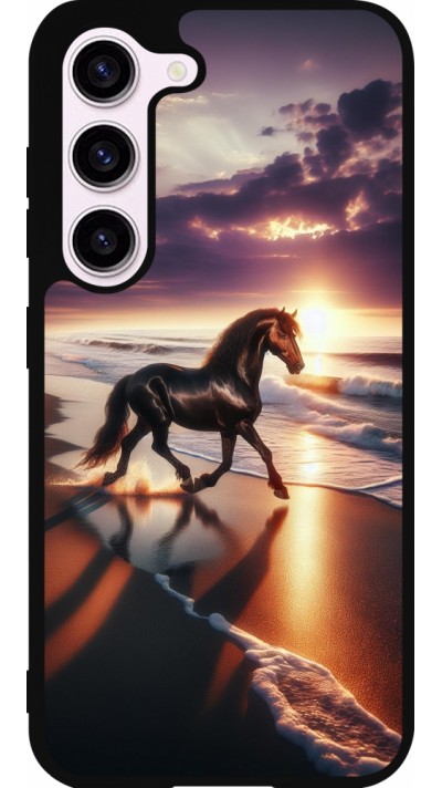 Coque Samsung Galaxy S23 FE - Silicone rigide noir Cheval majestueux plage