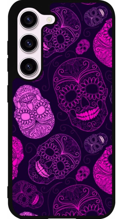 Coque Samsung Galaxy S23 FE - Silicone rigide noir Halloween 2023 pink skulls Coque Samsung Galaxy S23 FE - Silicone rigide noir Halloween 2023 pink skulls