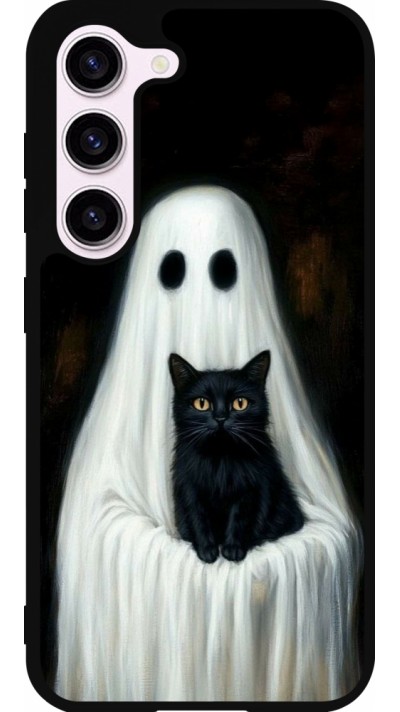 Coque Samsung Galaxy S23 FE - Silicone rigide noir Halloween 2025 Ghost with black cat Coque Samsung Galaxy S23 FE - Silicone rigide noir Halloween 2025 Ghost with black cat