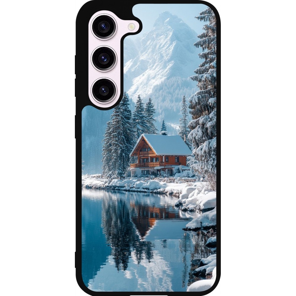 Coque Samsung Galaxy S23 FE - Silicone rigide noir Winter 25 Winter house forest day