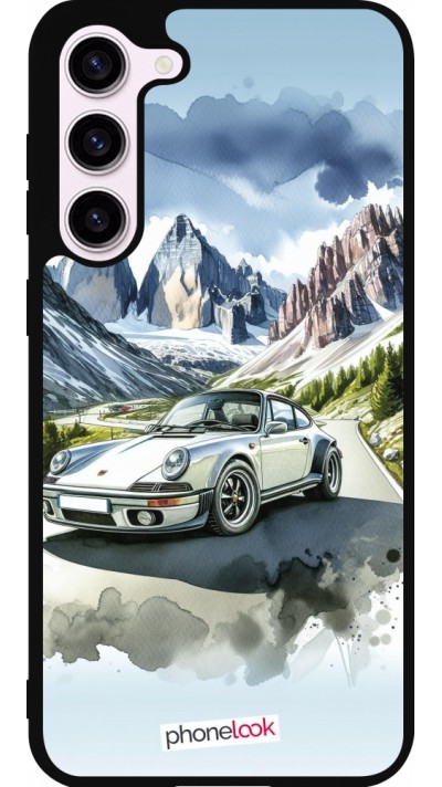 Coque Samsung Galaxy S23+ - Silicone rigide noir Porsche 911 Mountain Watercolor Coque Samsung Galaxy S23+ - Silicone rigide noir Porsche 911 Mountain Watercolor