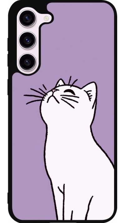 Coque Samsung Galaxy S23+ - Silicone rigide noir Chat sur fond violet