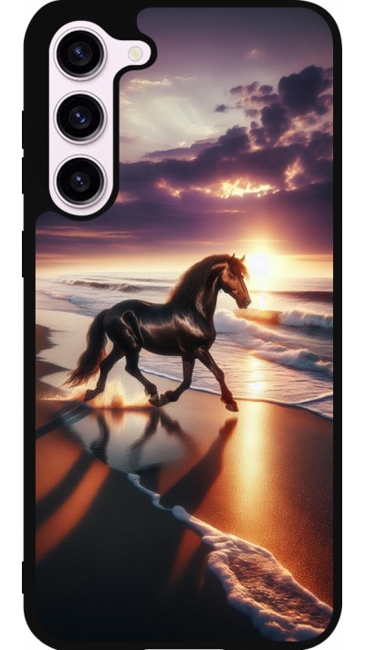 Coque Samsung Galaxy S23+ - Silicone rigide noir Cheval majestueux plage