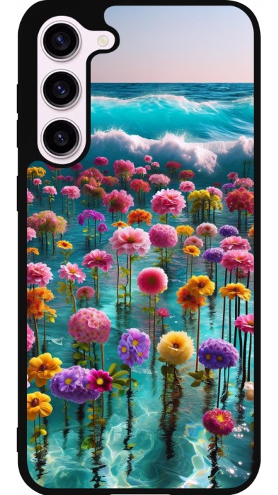 Coque Samsung Galaxy S23+ - Silicone rigide noir Flower sea waves