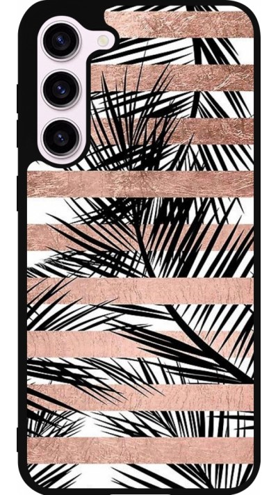 Coque Samsung Galaxy S23+ - Silicone rigide noir Palm trees gold stripes Coque Samsung Galaxy S23+ - Silicone rigide noir Palm trees gold stripes