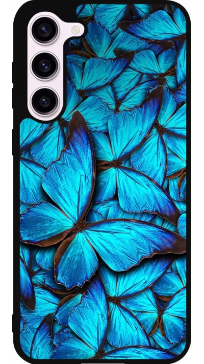 Coque Samsung Galaxy S23+ - Silicone rigide noir Papillon bleu