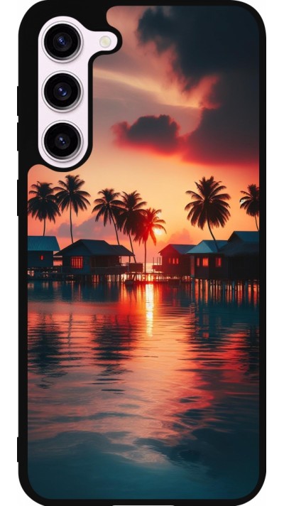 Coque Samsung Galaxy S23+ - Silicone rigide noir Paradis Maldives
