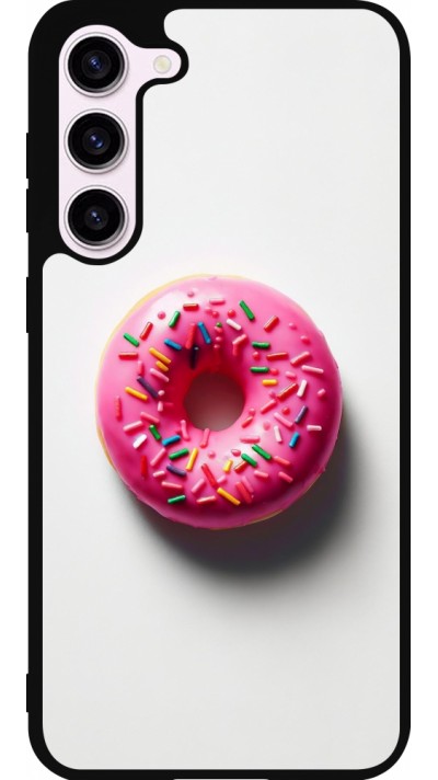 Coque Samsung Galaxy S23+ - Silicone rigide noir Weißer Hintergrund, pinker Donut