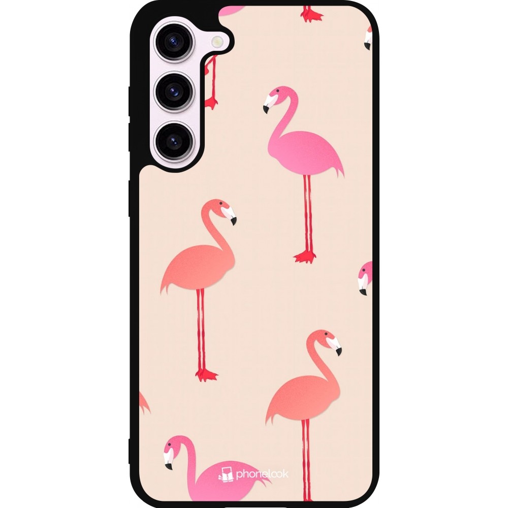 Coque Samsung Galaxy S23+ - Silicone rigide noir Pink Flamingos Pattern